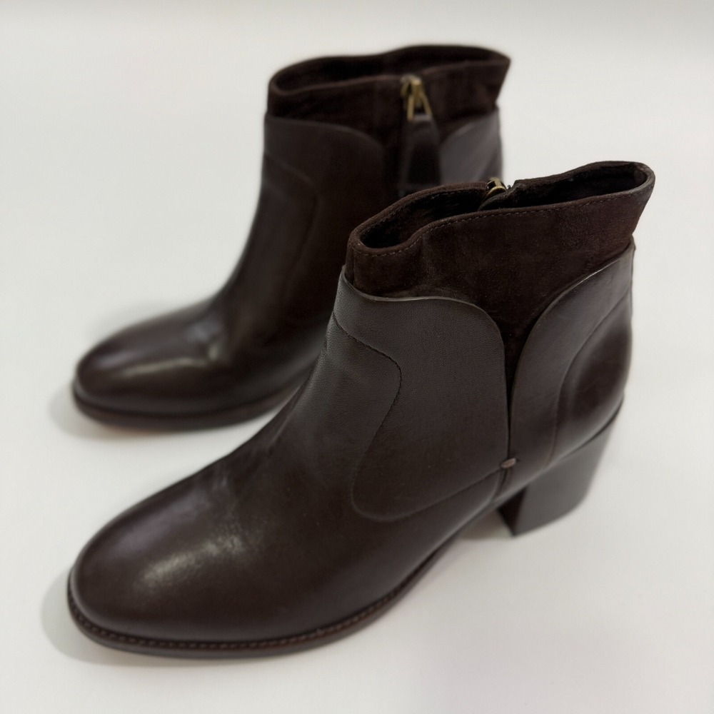 Johnston & Murphy Brown Leather Zip Up Ankle Bootie 2.75" Block Heel Sz 8M - Picture 2 of 16